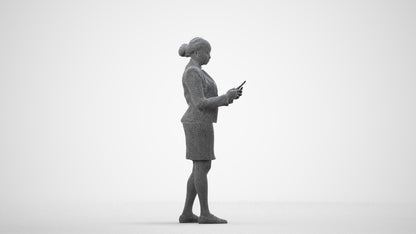 3D human model woman business standing, photogrammetry scanned person for archviz, wireframe side view