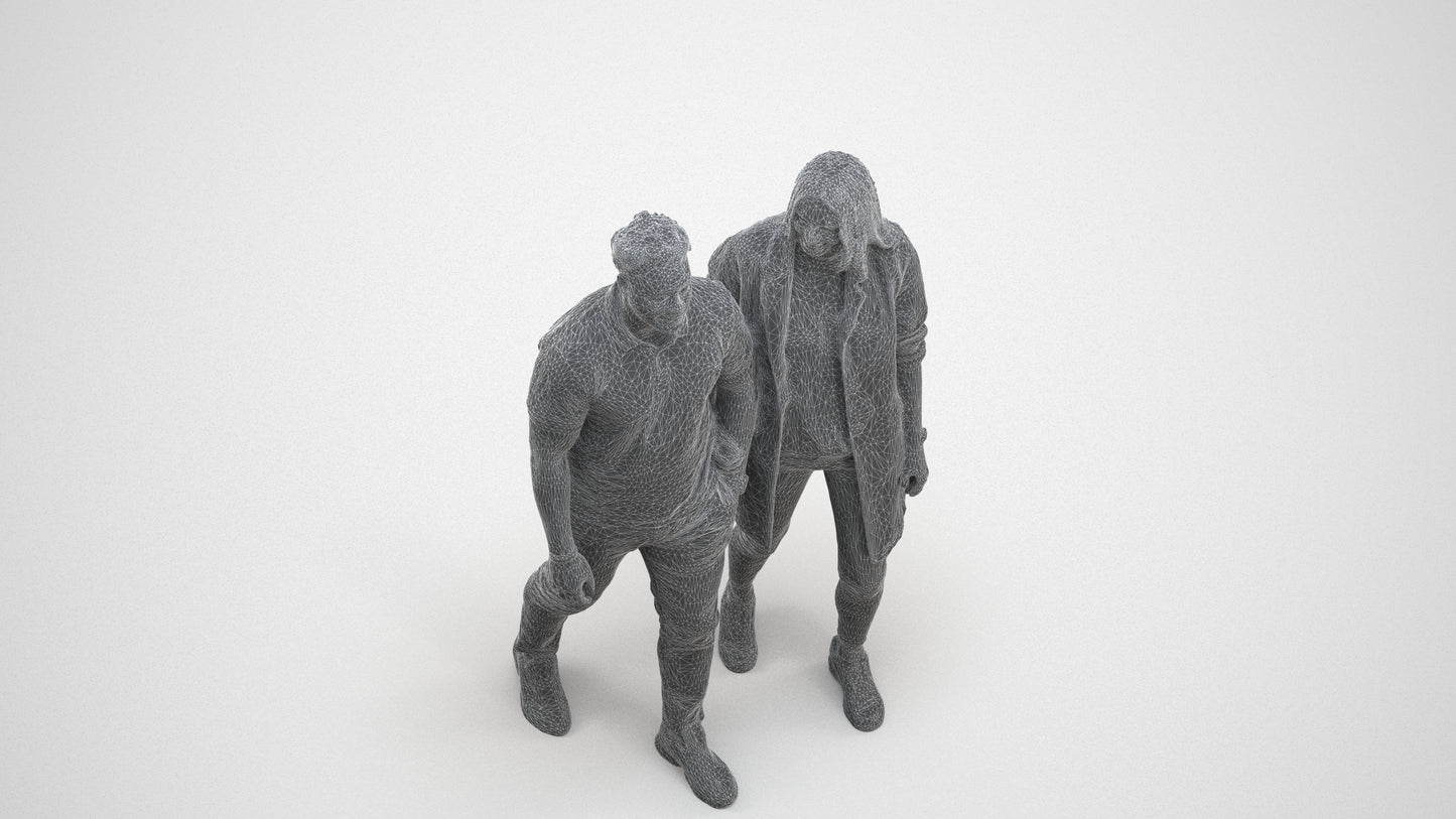 photogrammetry 3D woman casual couple, realistic human model archviz FBX, wireframe three-quarter view