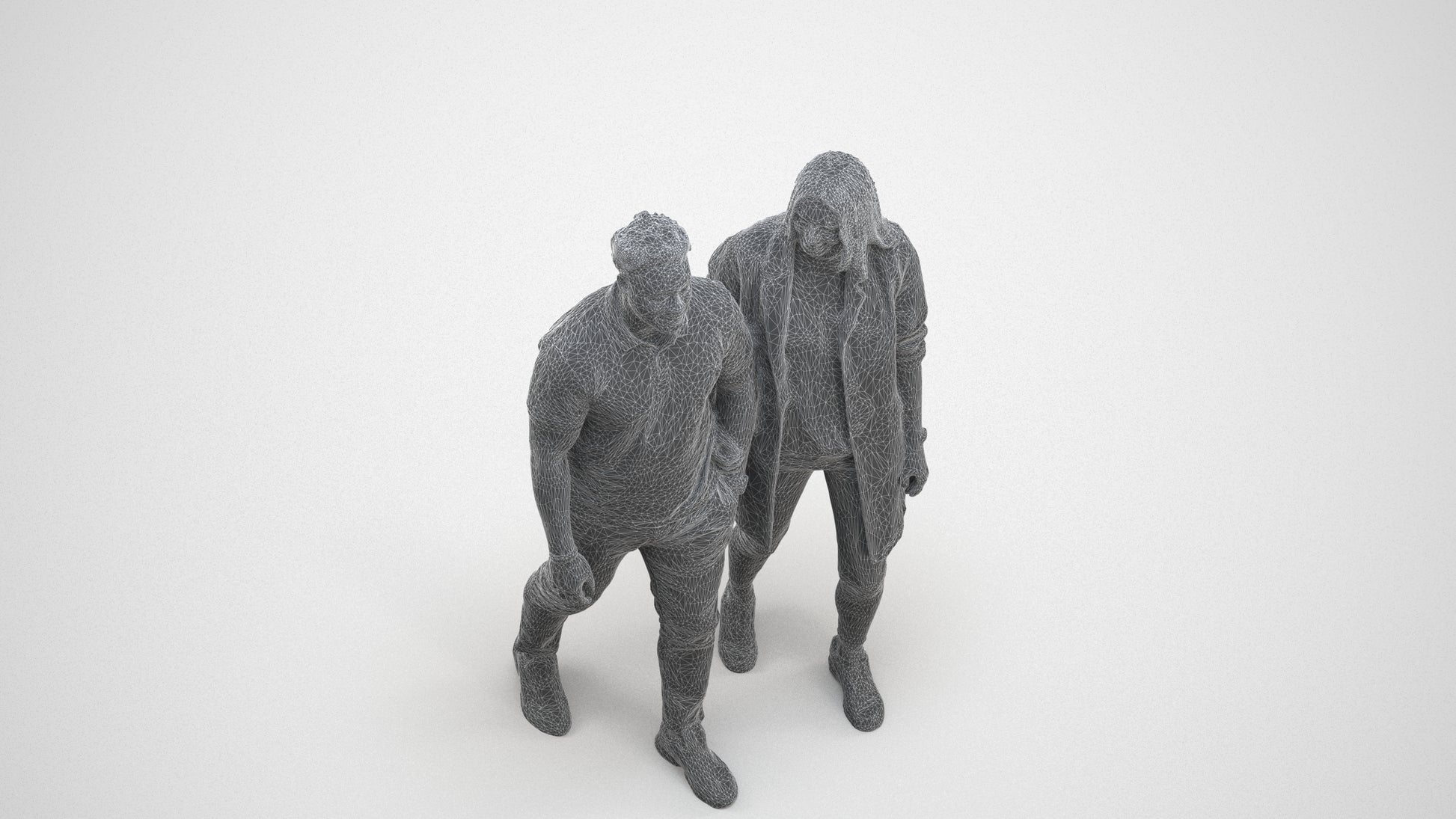 photogrammetry 3D woman casual couple, realistic human model archviz FBX, wireframe three-quarter view