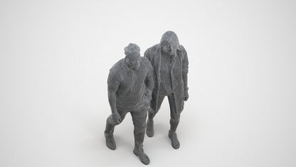 photogrammetry 3D woman casual couple, realistic human model archviz FBX, wireframe three-quarter view