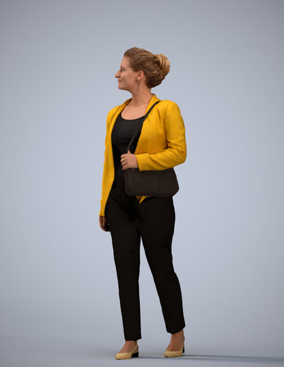 3D human model woman business walking, photogrammetry scanned person for archviz