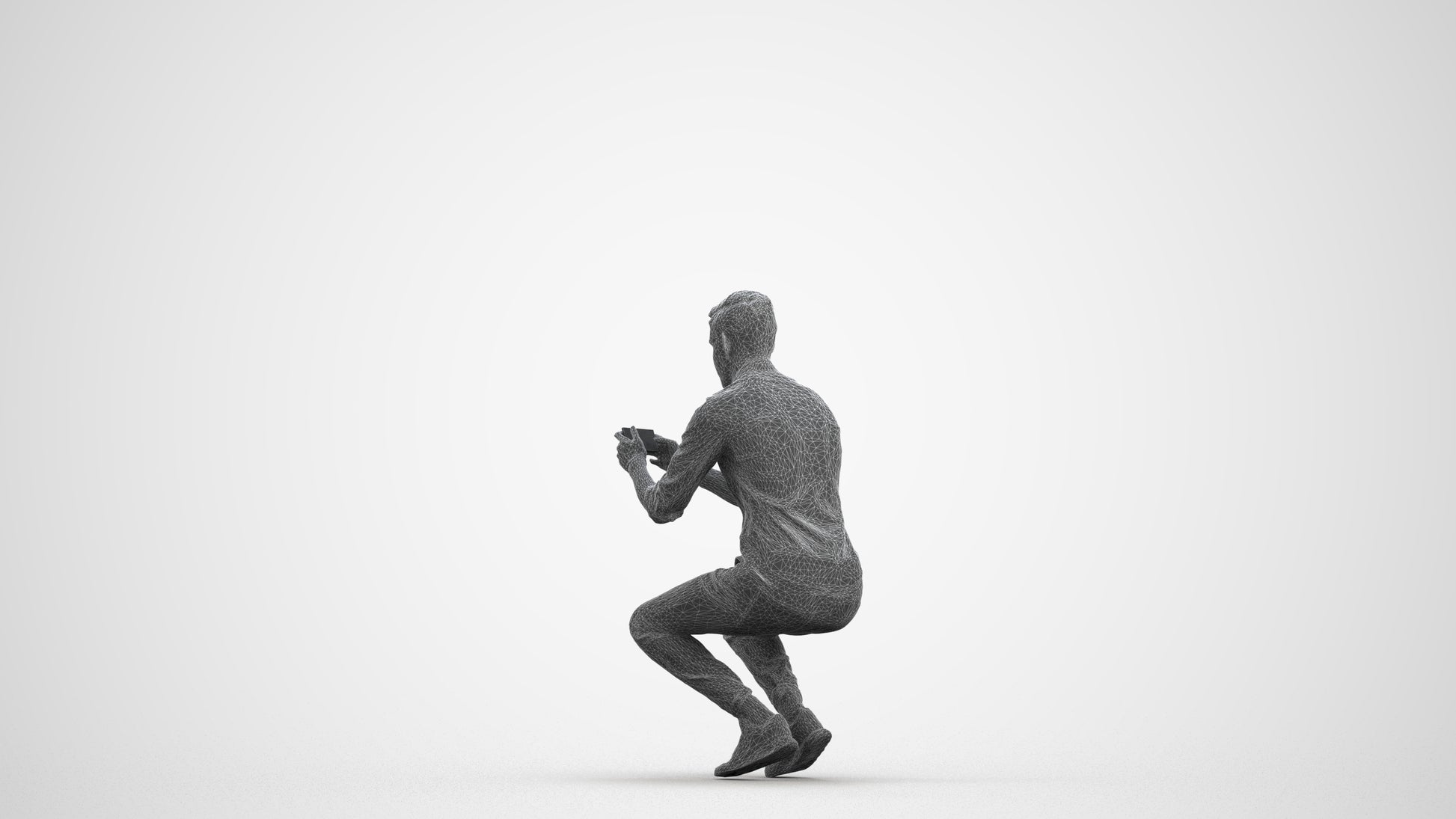 realistic 3D man casual sitting, scanned archviz people for Blender and 3ds Max, wireframe front view