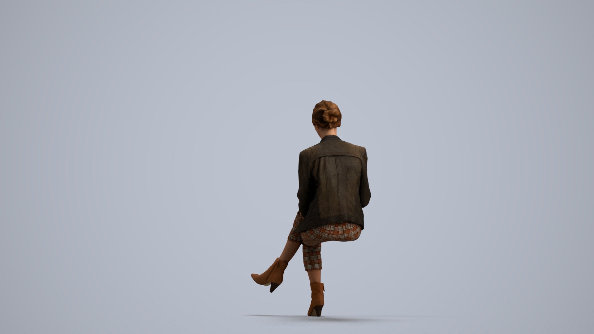 realistic 3D human woman business sitting, archviz people FBX OBJ for Blender, front view render