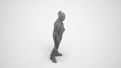 realistic 3D human woman casual standing, archviz people FBX OBJ for Blender, wireframe three-quarter view