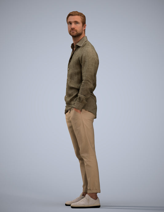 realistic 3D man casual standing, scanned archviz people for Blender and 3ds Max