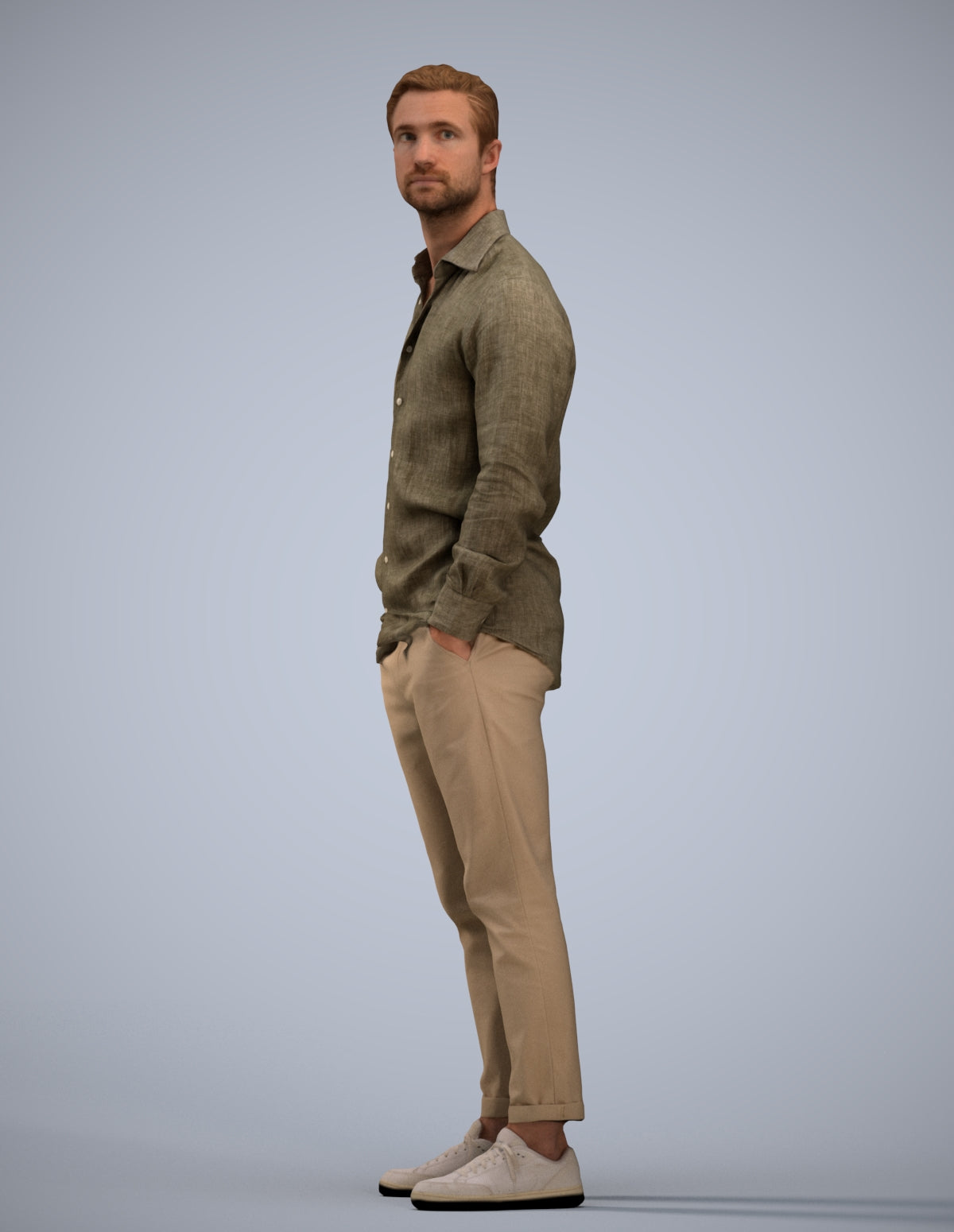 realistic 3D man casual standing, scanned archviz people for Blender and 3ds Max