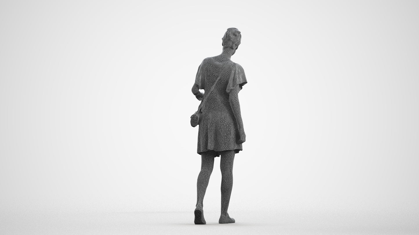 photogrammetry 3D woman casual walking, realistic human model archviz FBX, wireframe front view