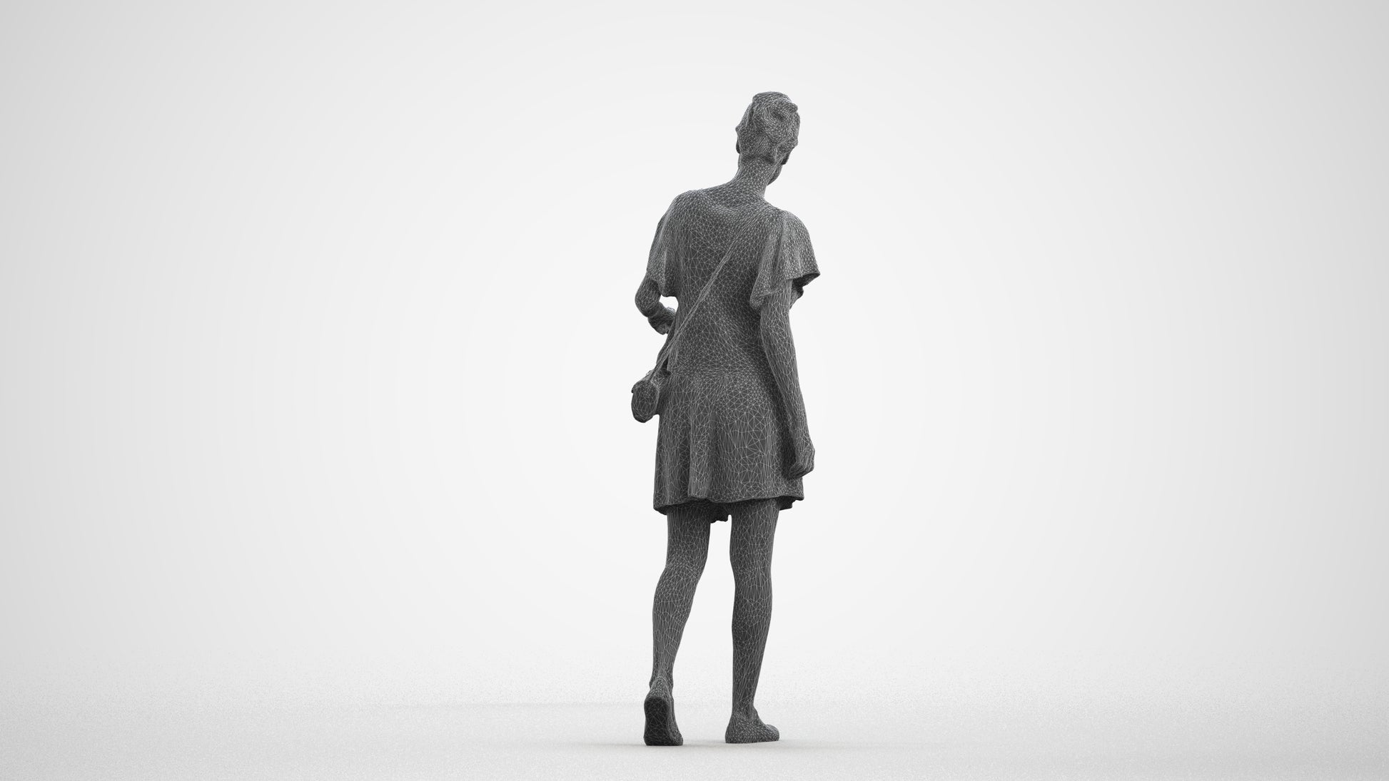 photogrammetry 3D woman casual walking, realistic human model archviz FBX, wireframe front view