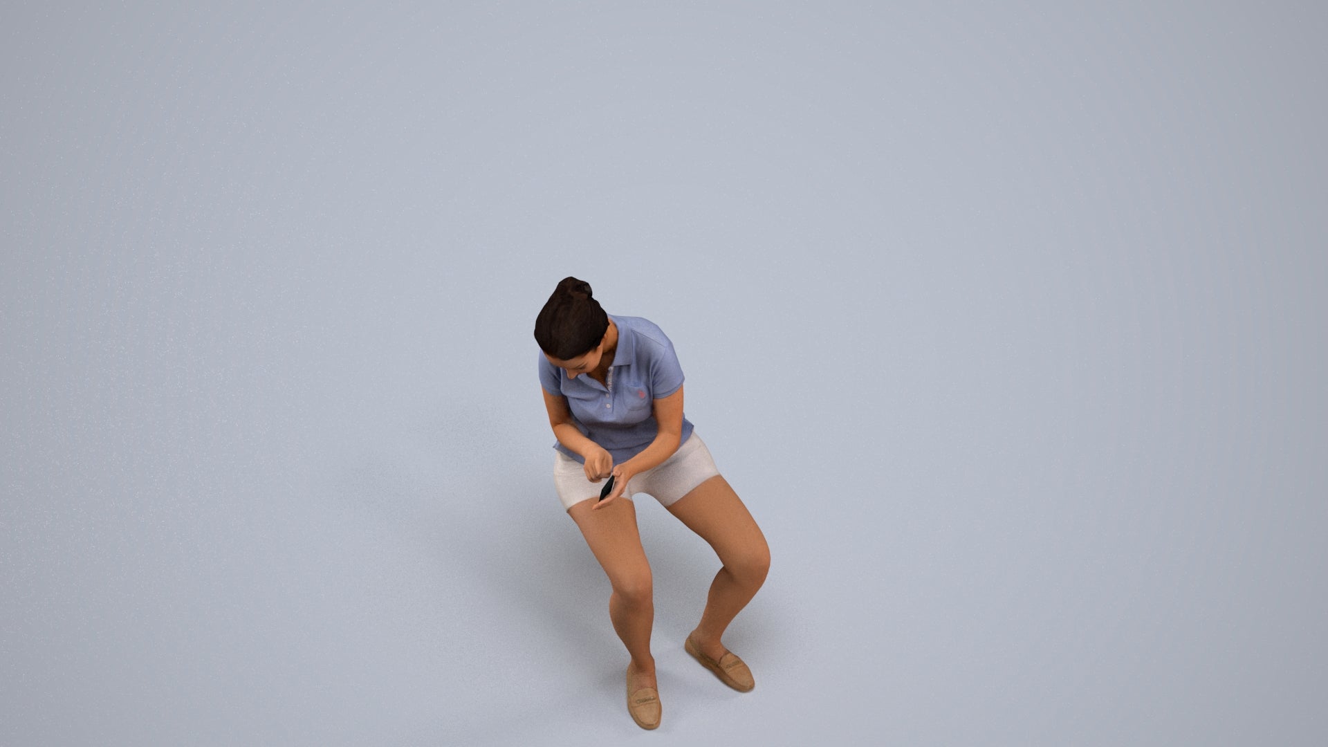 realistic 3D woman casual sitting, scanned archviz people for Blender and 3ds Max, back view render