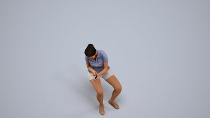 realistic 3D woman casual sitting, scanned archviz people for Blender and 3ds Max, back view render