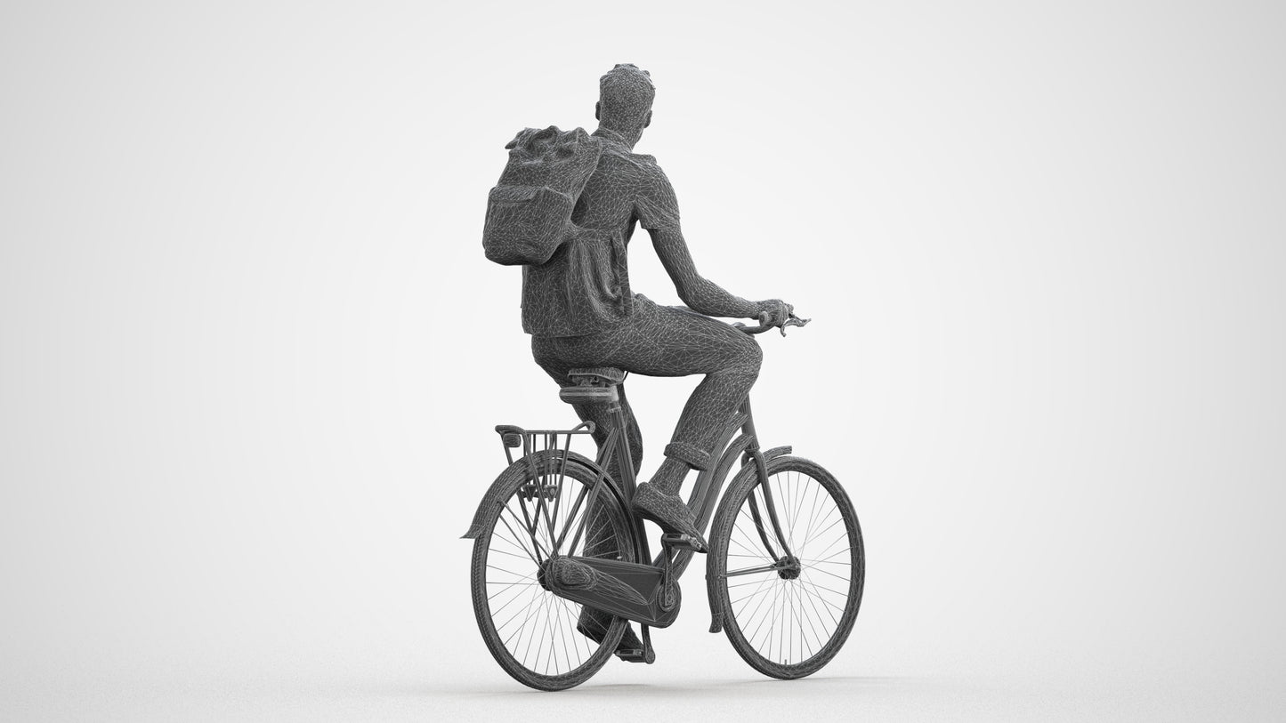 3D people model man casual cycling, scanned human for 3ds Max rendering, wireframe front view