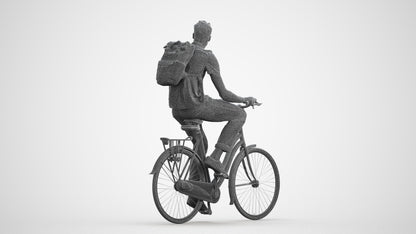 3D people model man casual cycling, scanned human for 3ds Max rendering, wireframe front view