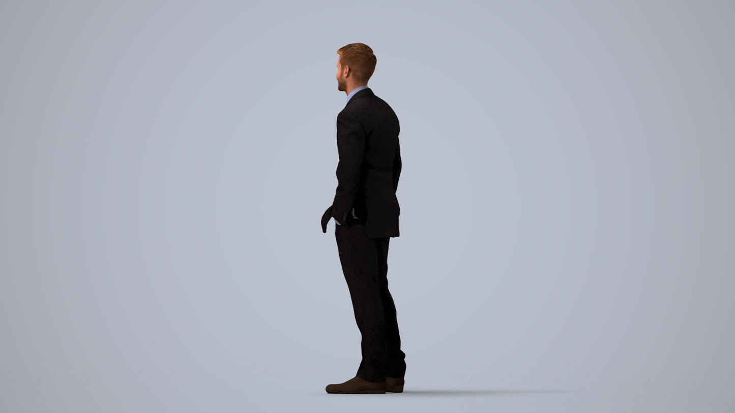 realistic 3D man business, scanned archviz people for Blender and 3ds Max, three-quarter view render
