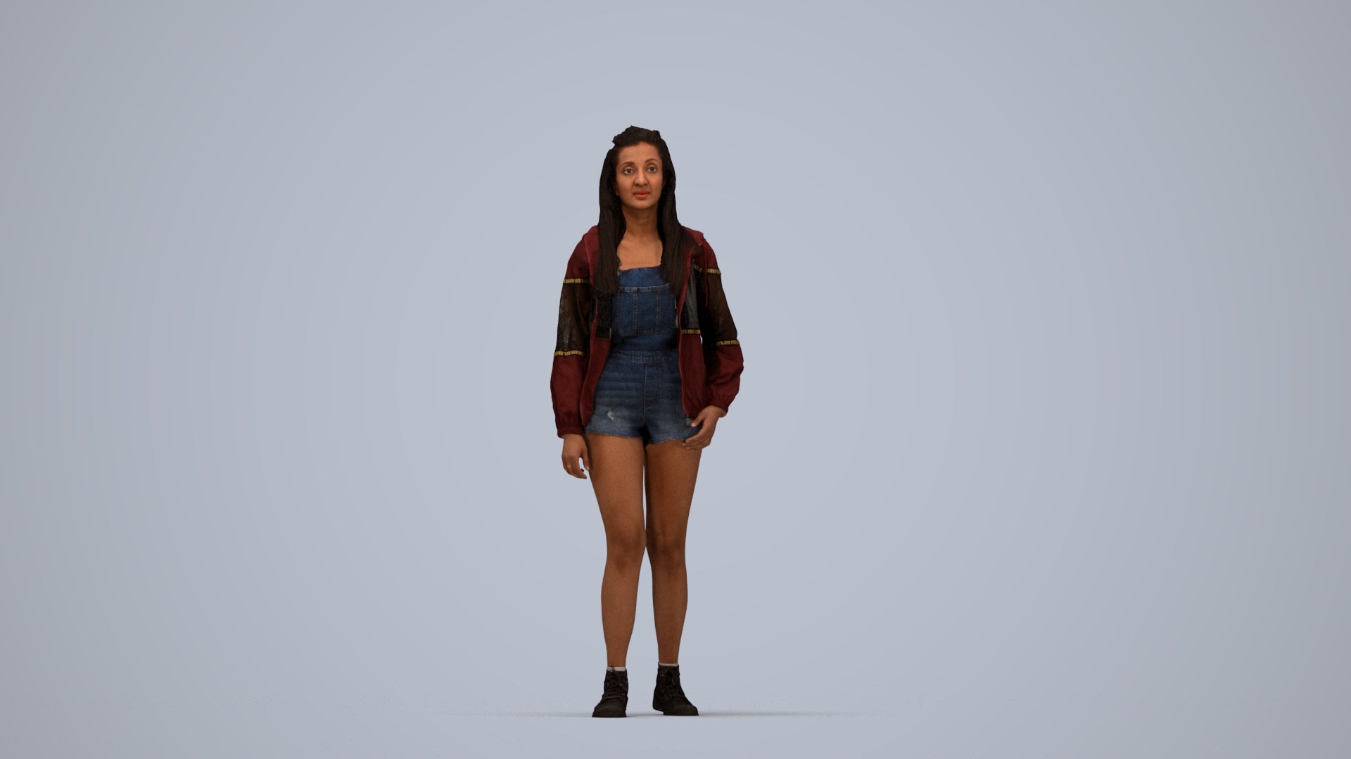 photogrammetry 3D woman casual standing, realistic human model archviz FBX, top-down view render