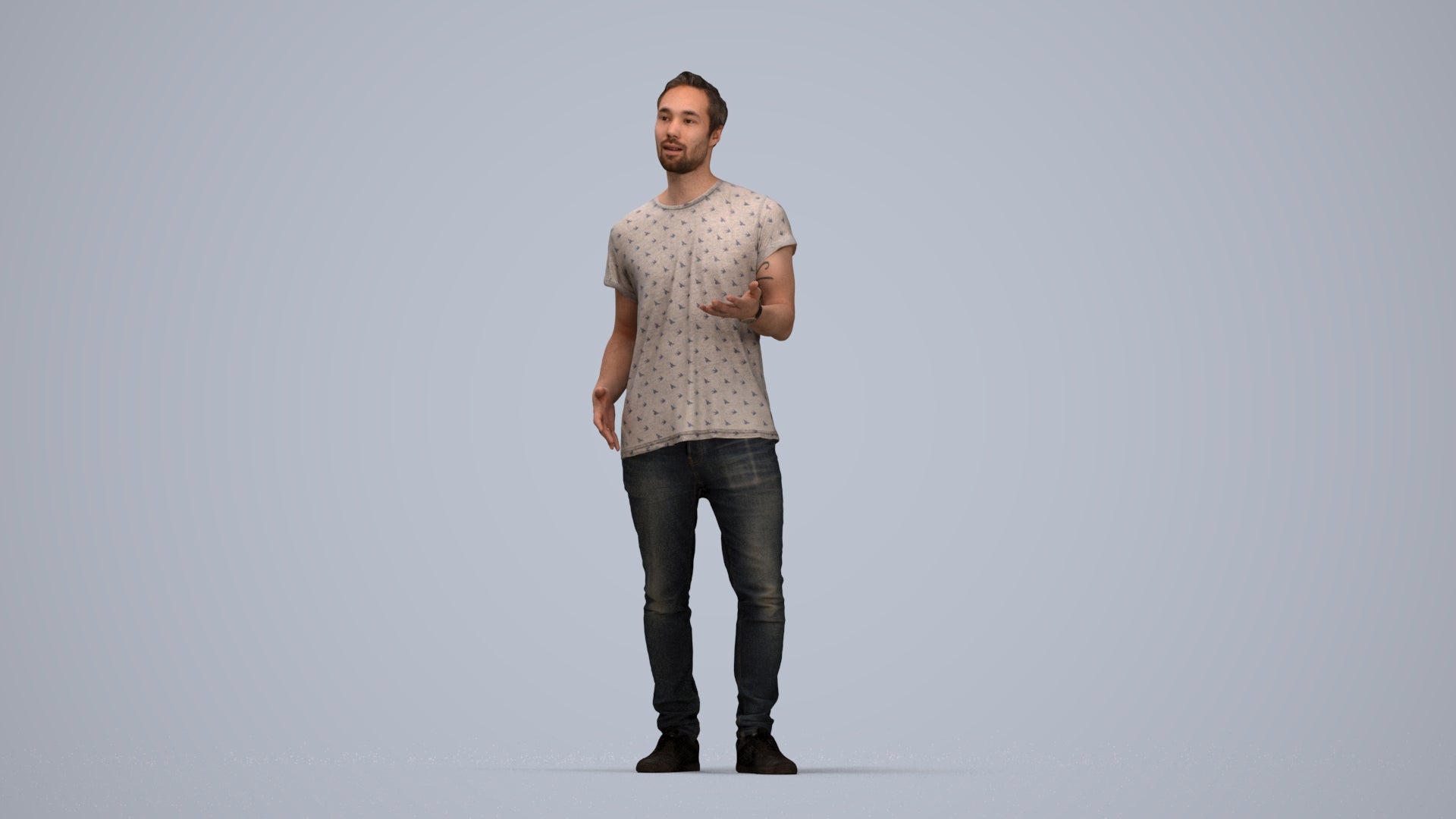 realistic 3D human man casual standing, archviz people FBX OBJ for Blender, top-down view render