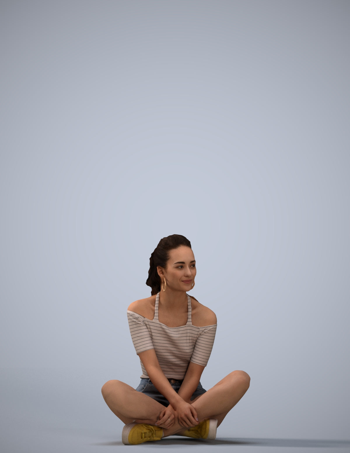 realistic 3D human woman casual sitting, archviz people FBX OBJ for Blender