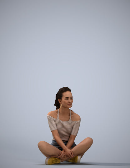realistic 3D human woman casual sitting, archviz people FBX OBJ for Blender