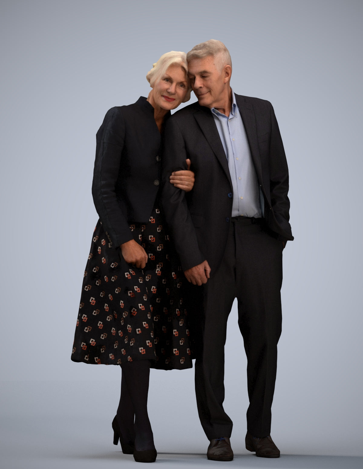 realistic 3D people senior woman formal couple, render-ready for V-Ray and Corona, FBX OBJ