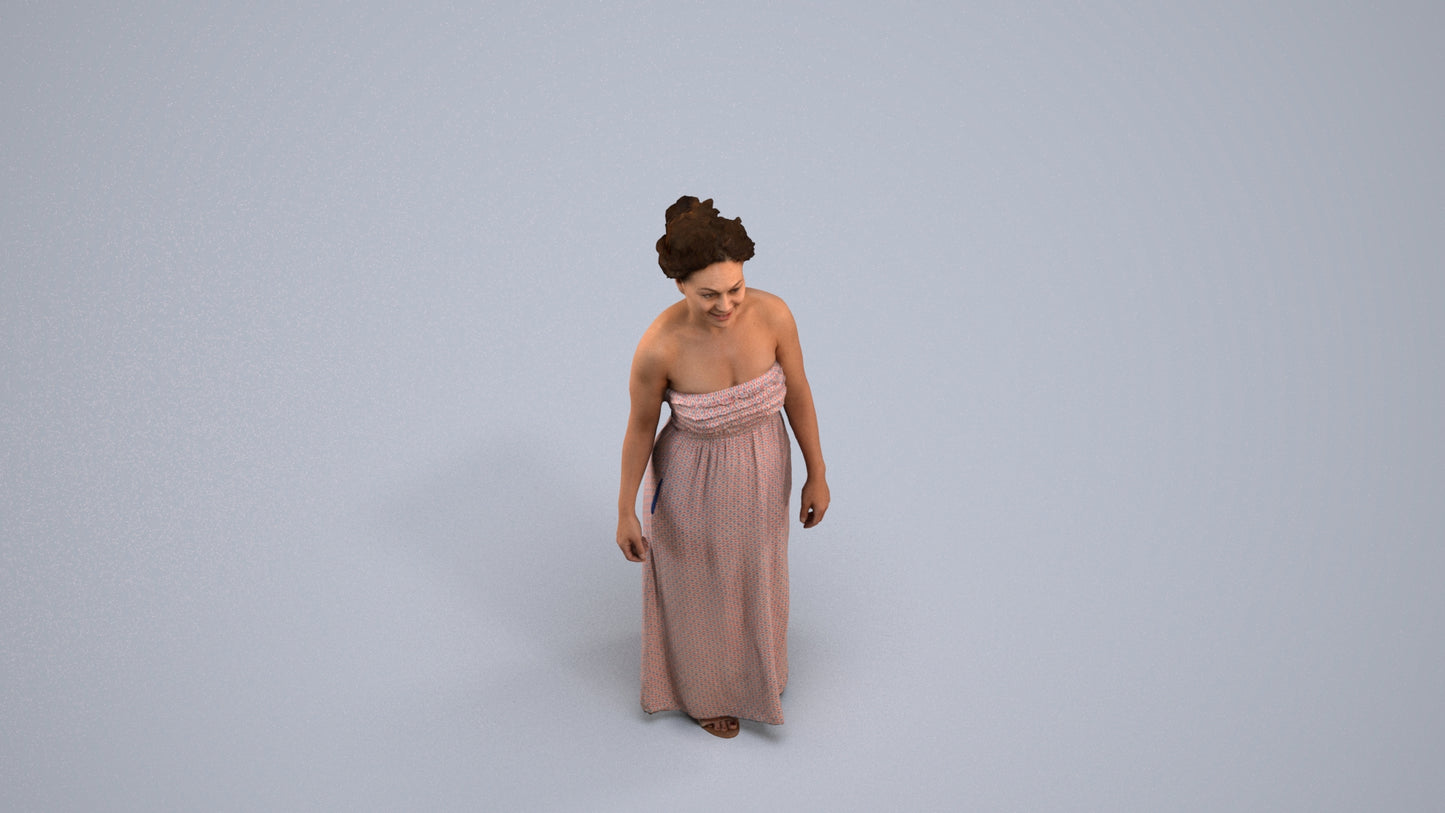 3D human model woman casual standing, photogrammetry scanned person for archviz, back view render