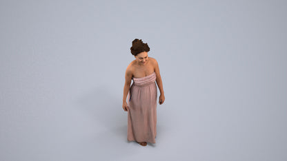 3D human model woman casual standing, photogrammetry scanned person for archviz, back view render