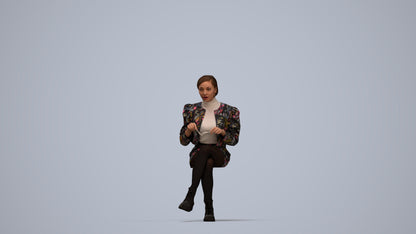 3D people model woman casual sitting, scanned human for 3ds Max rendering, top-down view render