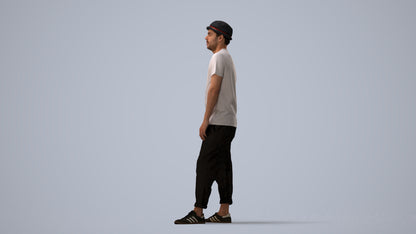 realistic 3D human man casual standing, archviz people FBX OBJ for Blender, three-quarter view render