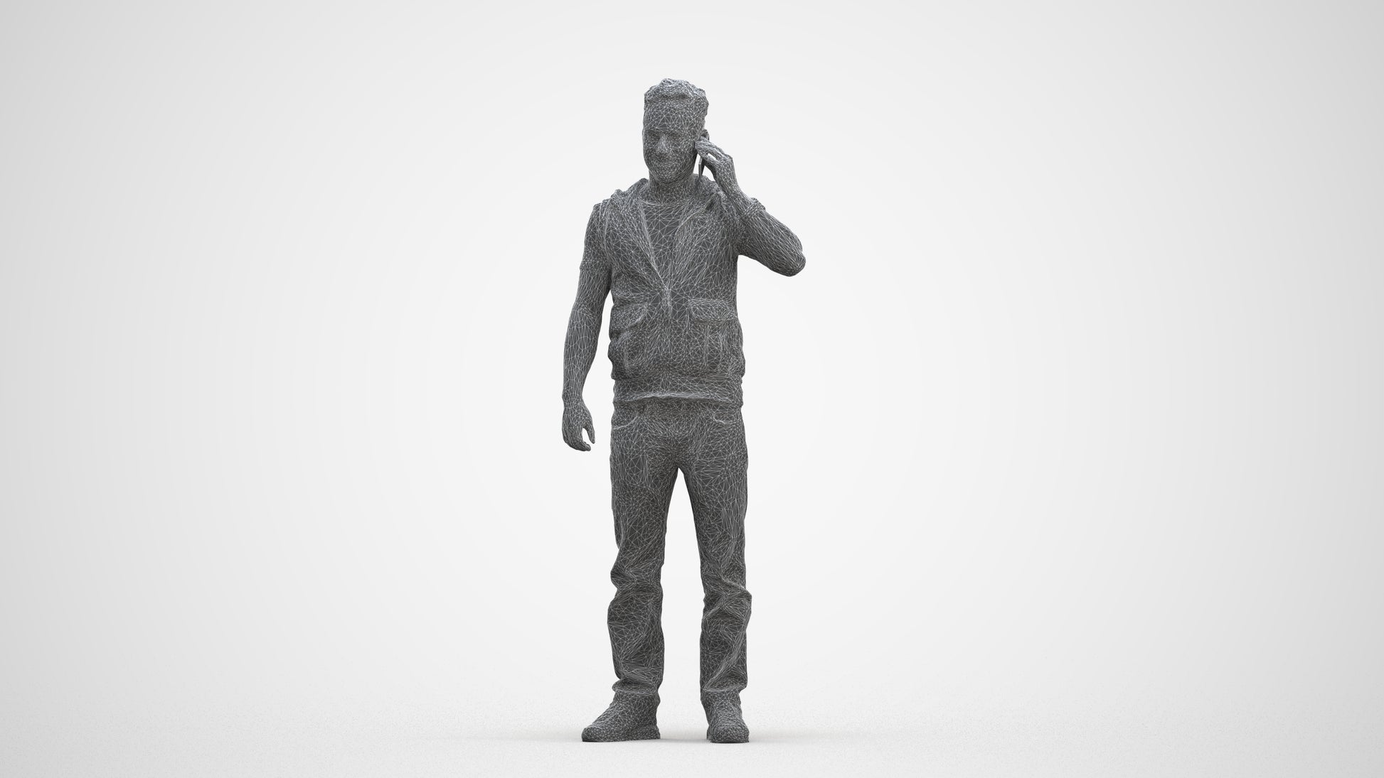 3D human model man casual standing, photogrammetry scanned person for archviz, three-quarter front view render