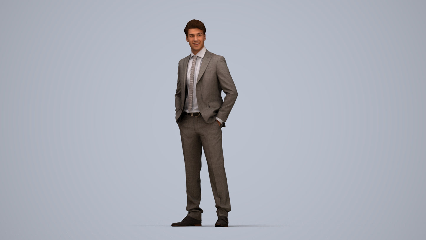 realistic 3D people man business, render-ready for V-Ray and Corona, FBX OBJ, top-down view render