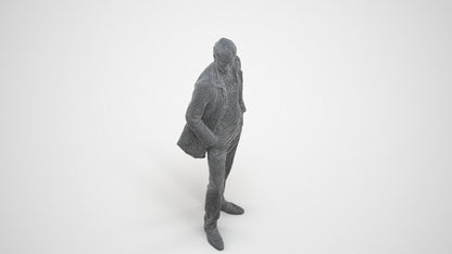 3D scanned man standing casual, photorealistic archviz people for Enscape and SketchUp, wireframe three-quarter view