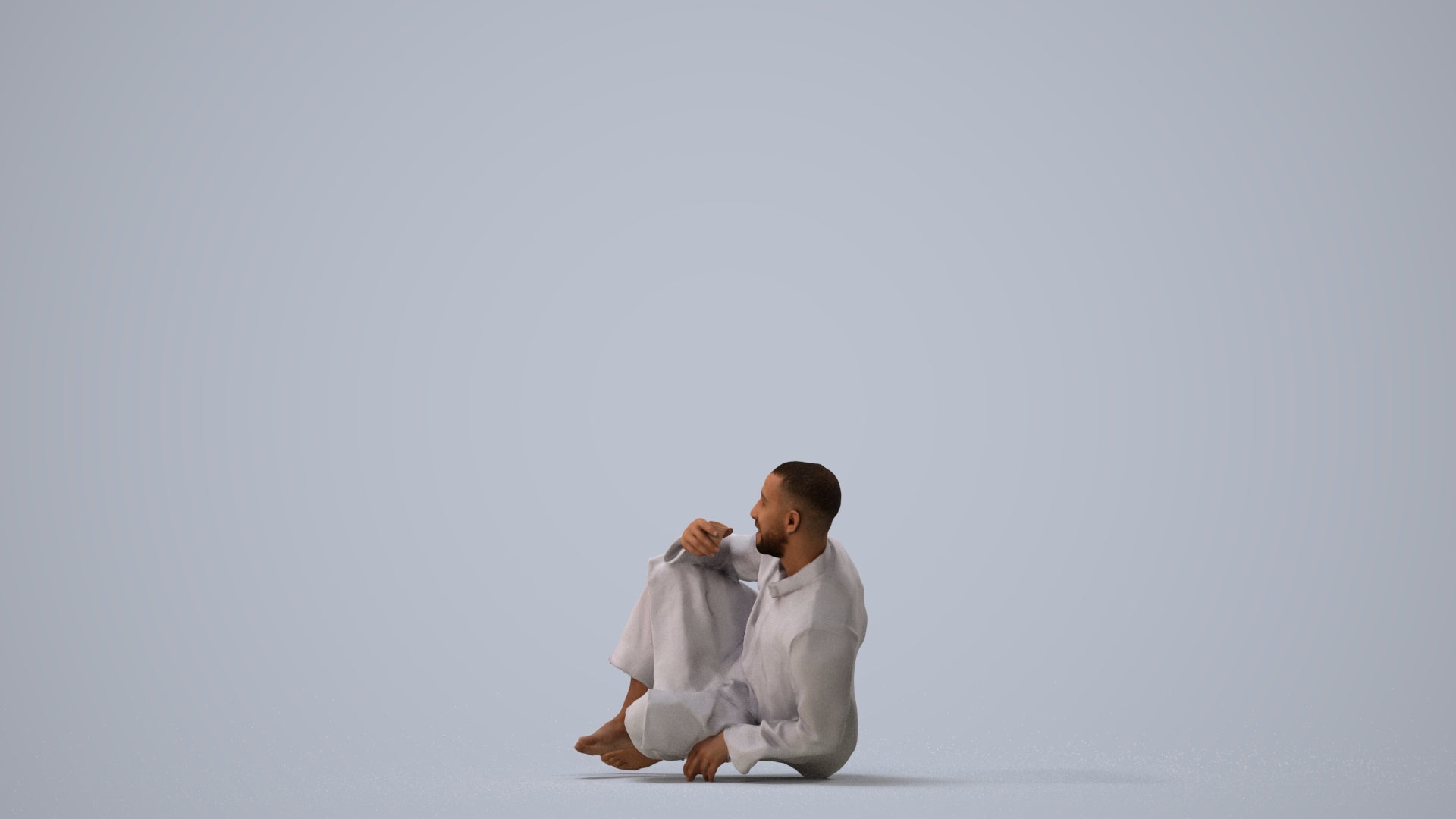 realistic 3D people man sitting, render-ready for V-Ray and Corona, FBX OBJ, three-quarter view render