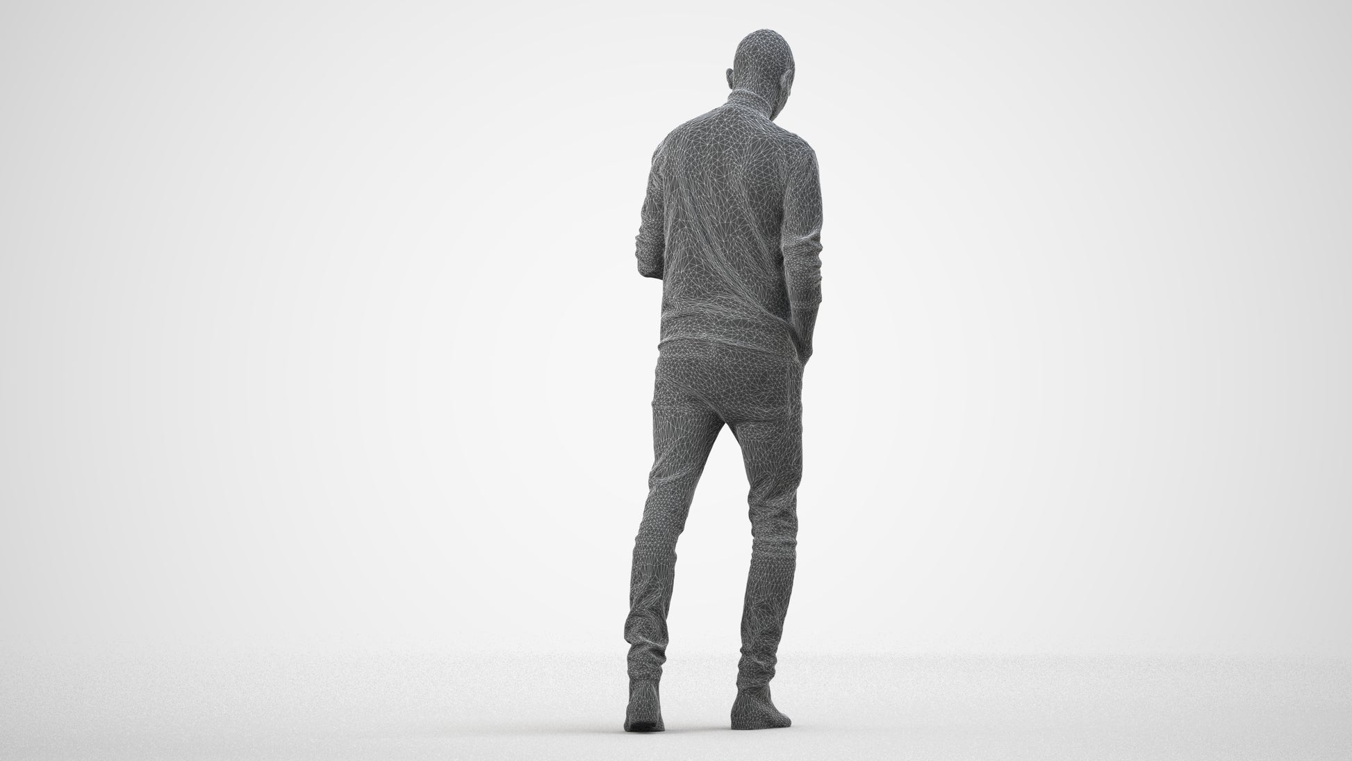 photogrammetry 3D man casual walking, realistic human model archviz FBX, wireframe side view