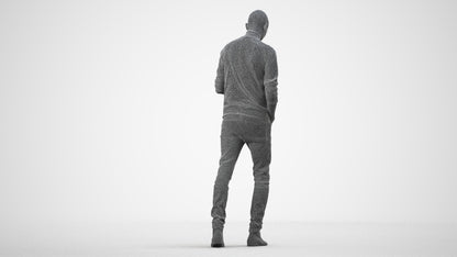 photogrammetry 3D man casual walking, realistic human model archviz FBX, wireframe side view
