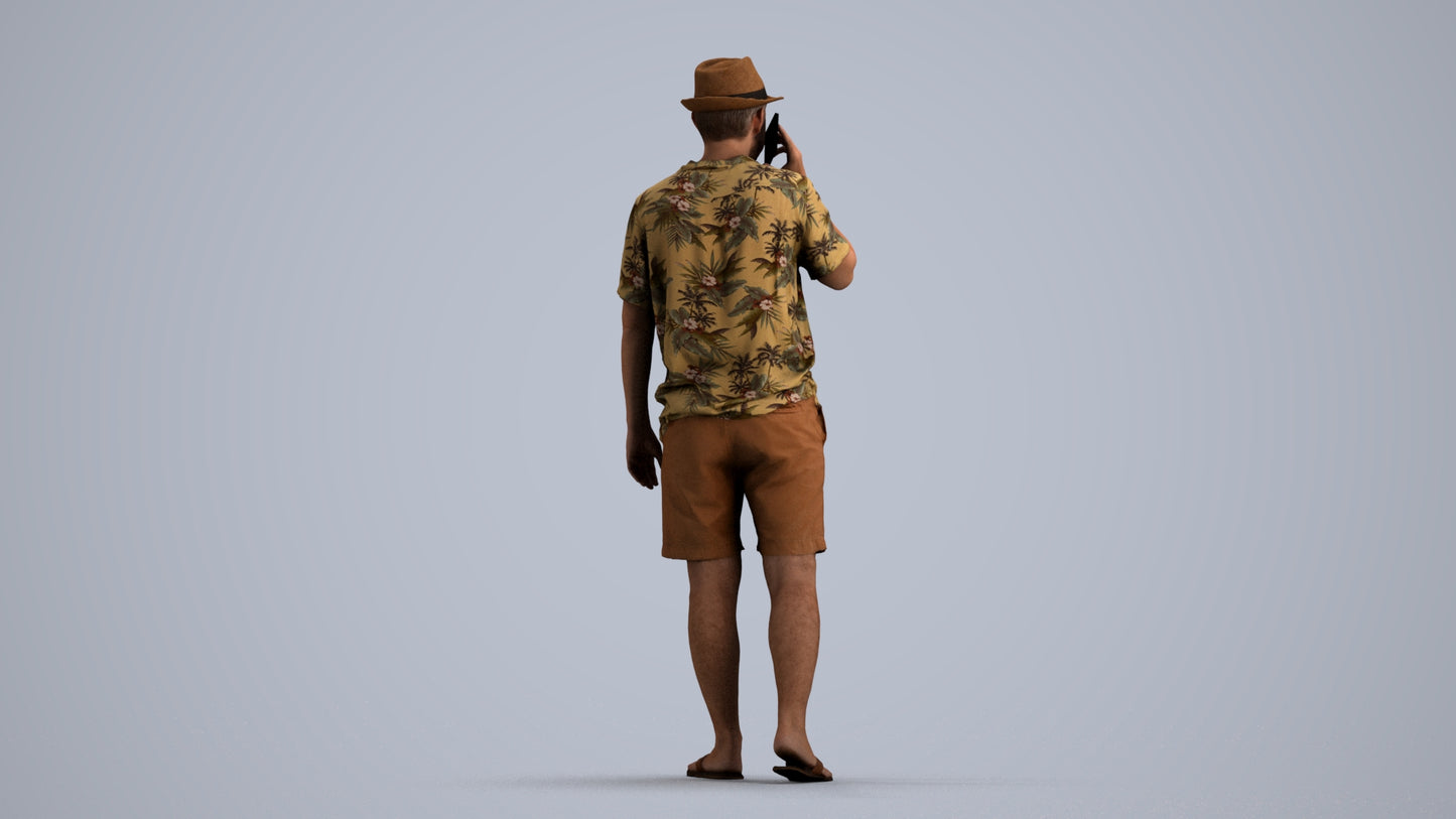 3D human model man walking, photogrammetry scanned person for archviz, front view render