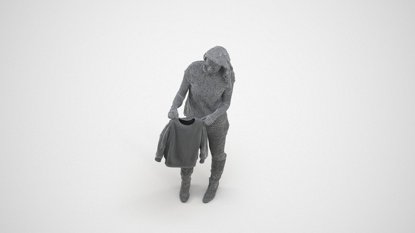 3D people model woman casual standing, scanned human for 3ds Max rendering, wireframe three-quarter view