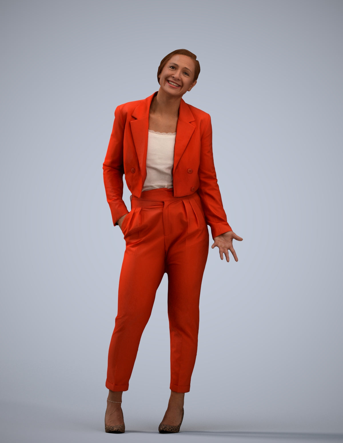 3D human model woman business, photogrammetry scanned person for archviz