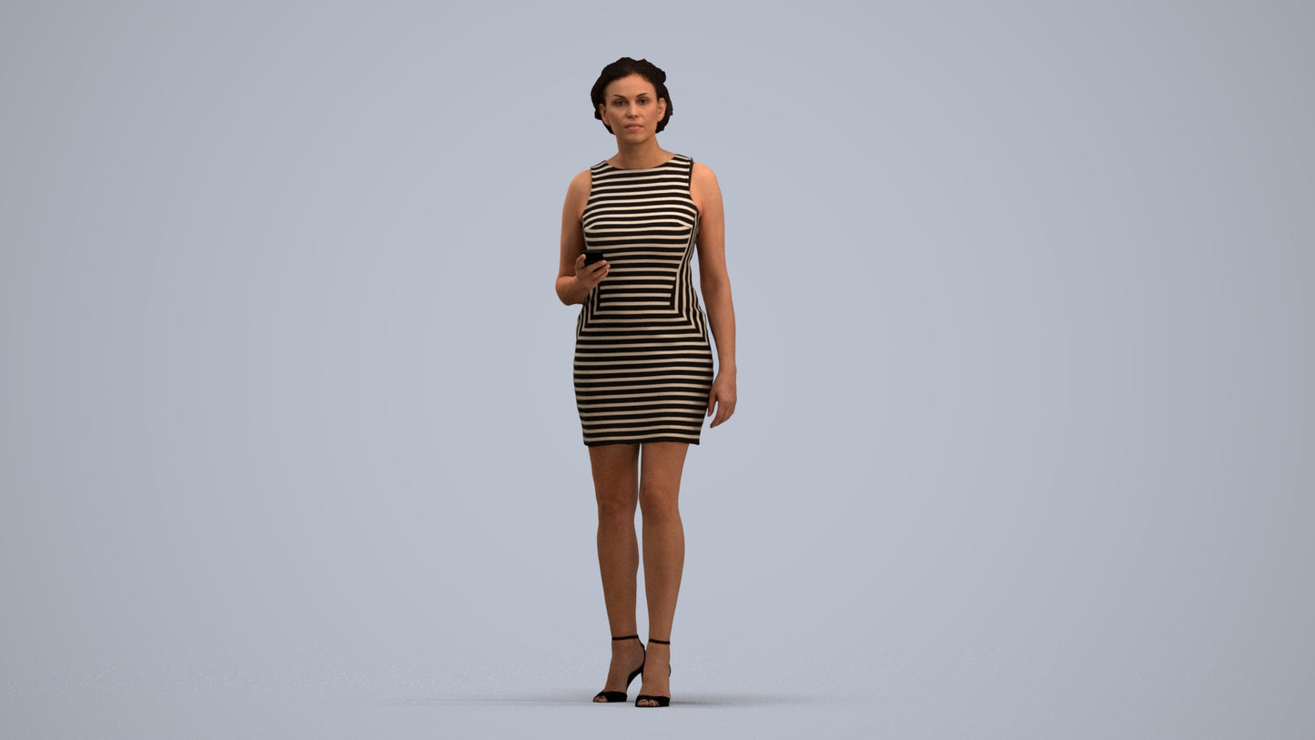 scanned 3D woman casual walking, photogrammetry people for Enscape and V-Ray, standing pose render