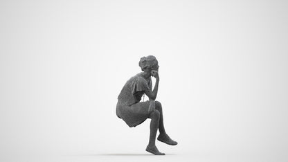 scanned 3D woman casual sitting, photogrammetry people for Enscape and V-Ray, wireframe side view