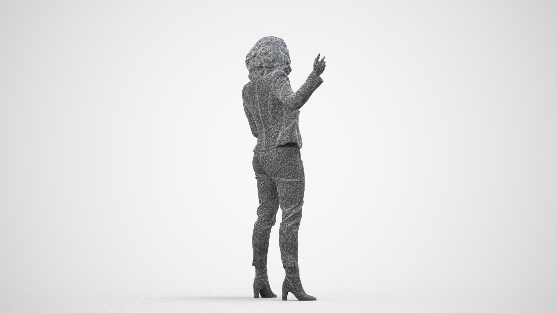 realistic 3D human woman business, archviz people FBX OBJ for Blender, wireframe side view