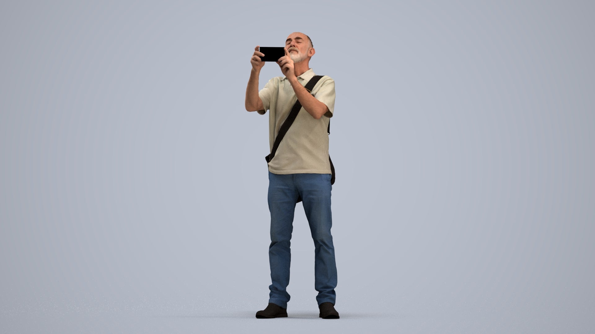 3D people model senior man casual standing, scanned human for 3ds Max rendering, standing pose render
