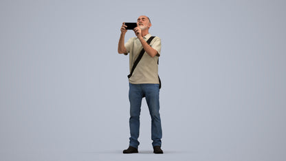 3D people model senior man casual standing, scanned human for 3ds Max rendering, standing pose render