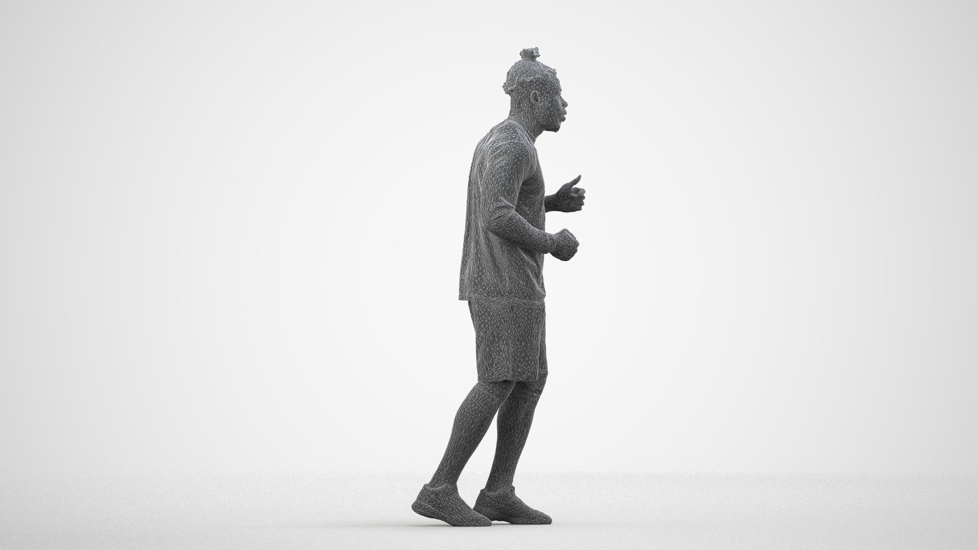 scanned 3D man sport, photogrammetry people for Enscape and V-Ray, wireframe side view