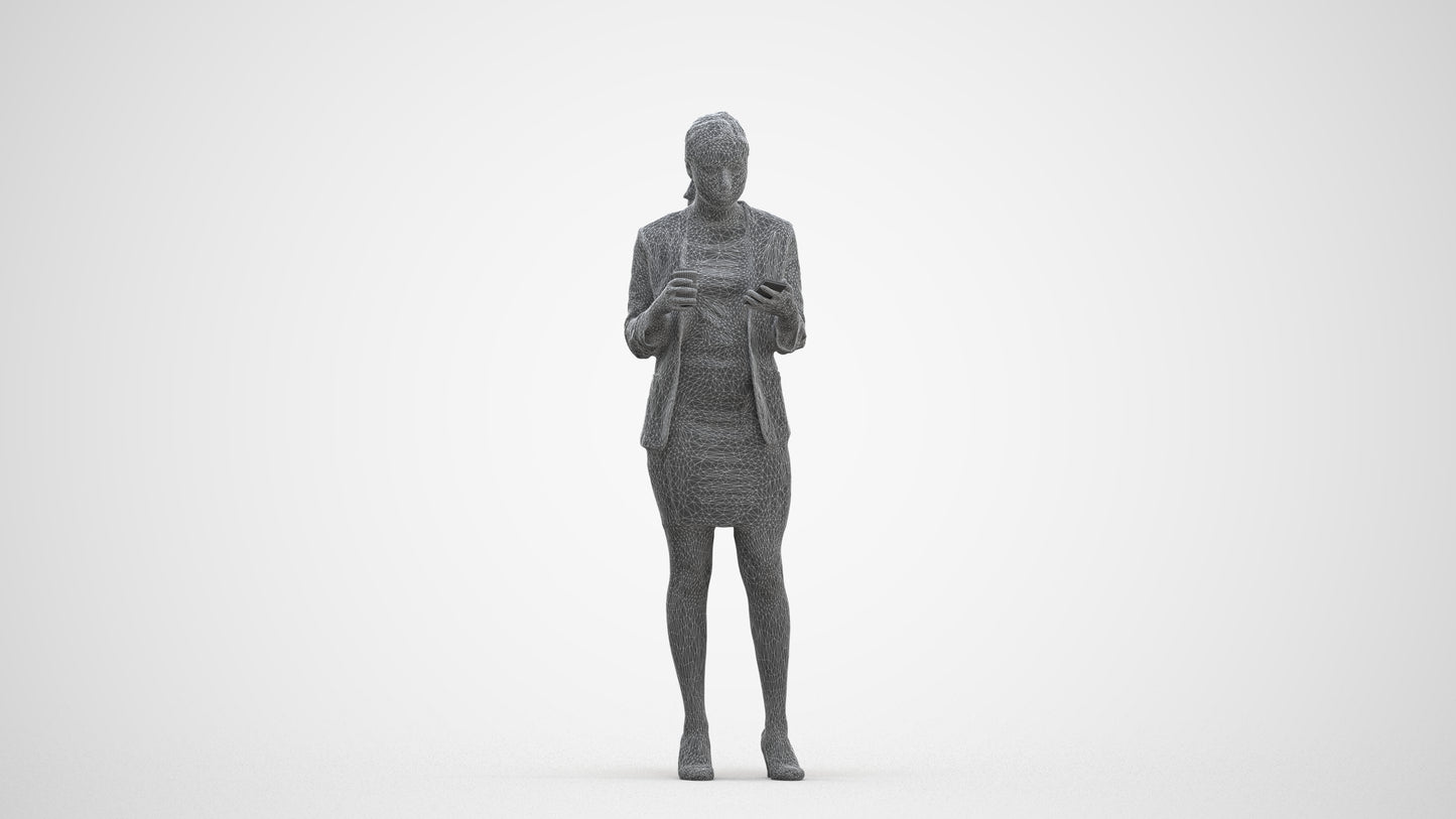 scanned 3D woman business, photogrammetry people for Enscape and V-Ray, three-quarter front view render
