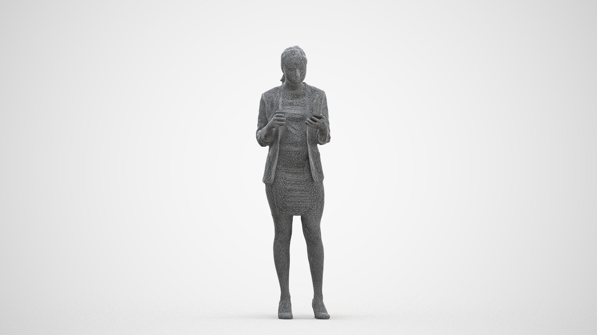 scanned 3D woman business, photogrammetry people for Enscape and V-Ray, three-quarter front view render