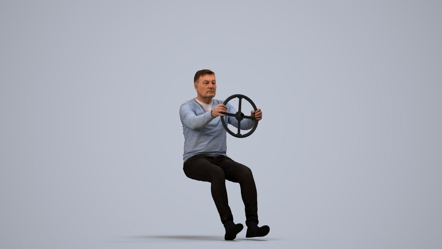 3D people model man business driving, scanned human for 3ds Max rendering, side view render
