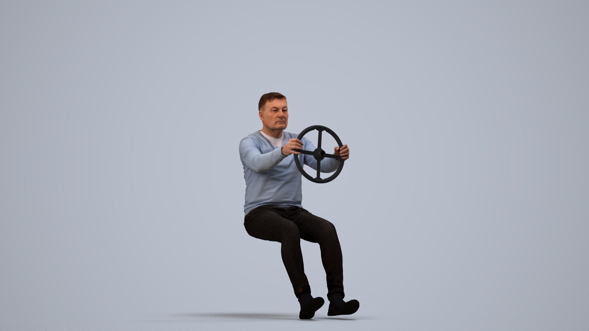 3D people model man business driving, scanned human for 3ds Max rendering, side view render