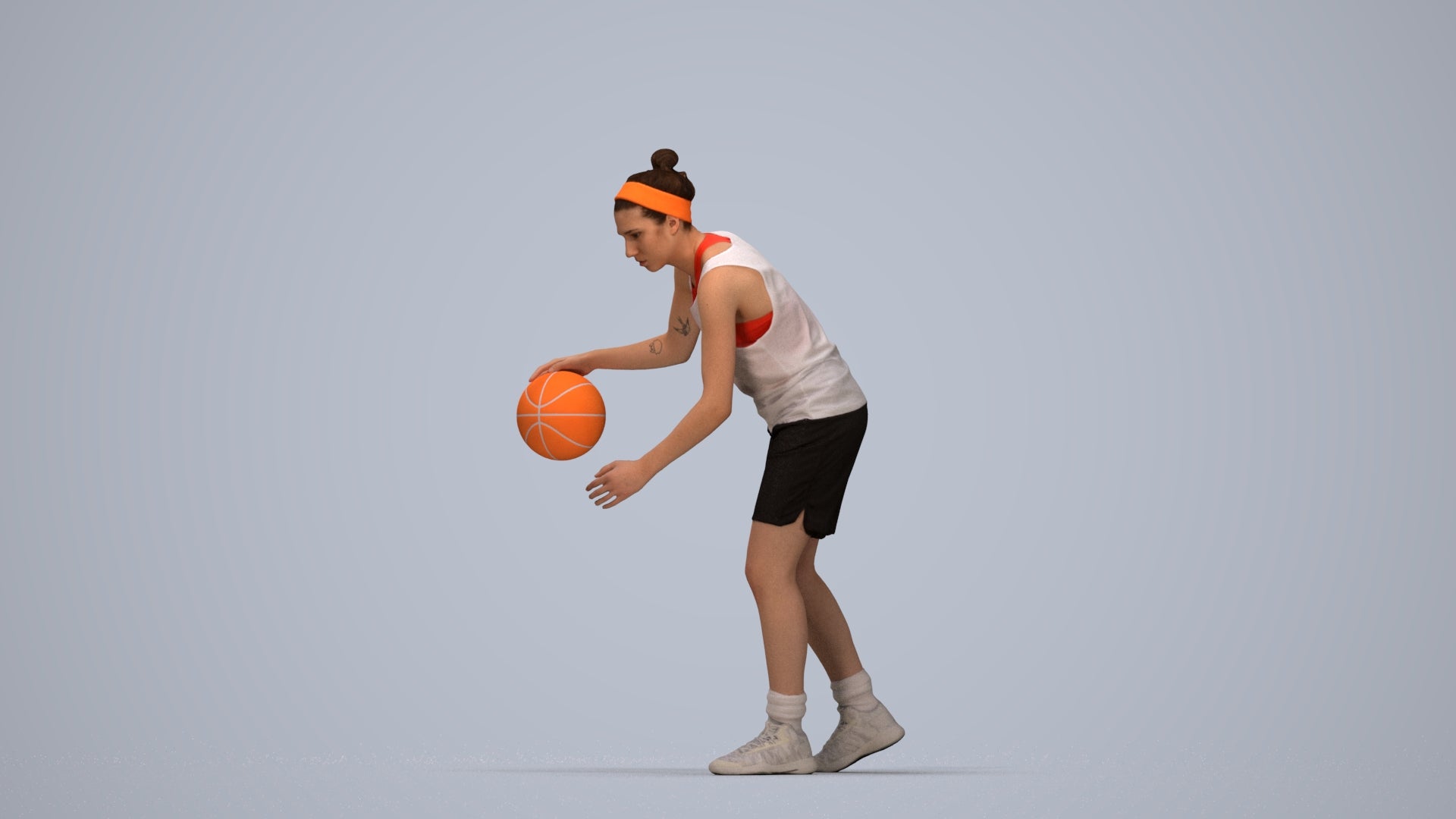 realistic 3D human woman sport, archviz people FBX OBJ for Blender, top-down view render