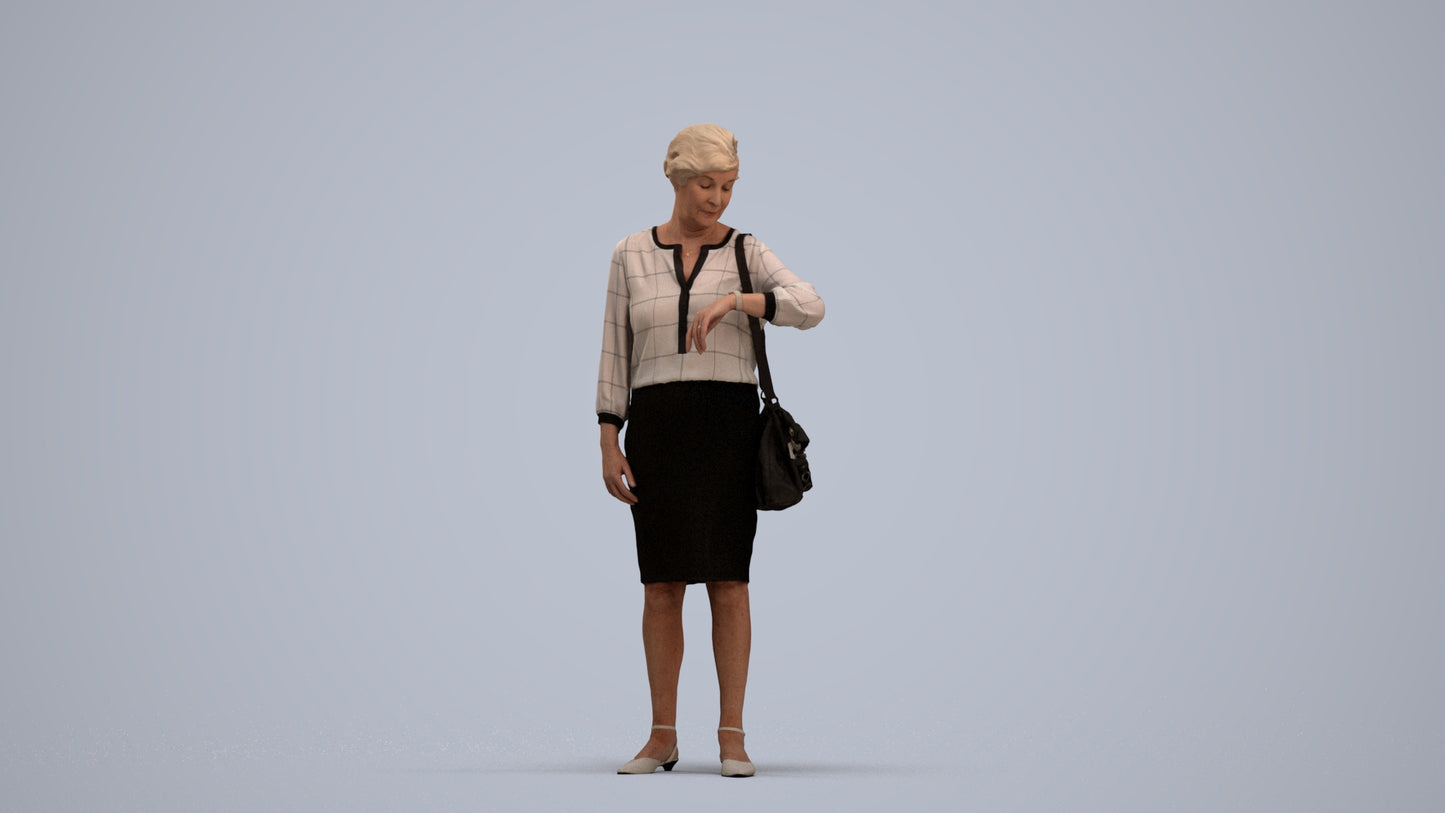 3D scanned senior woman standing business, photorealistic archviz people for Enscape and SketchUp, standing pose render