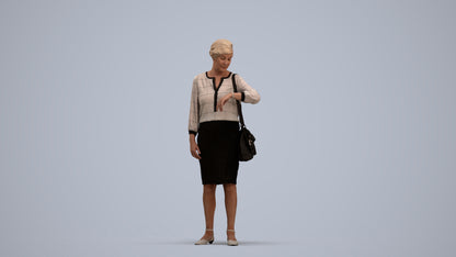 3D scanned senior woman standing business, photorealistic archviz people for Enscape and SketchUp, standing pose render