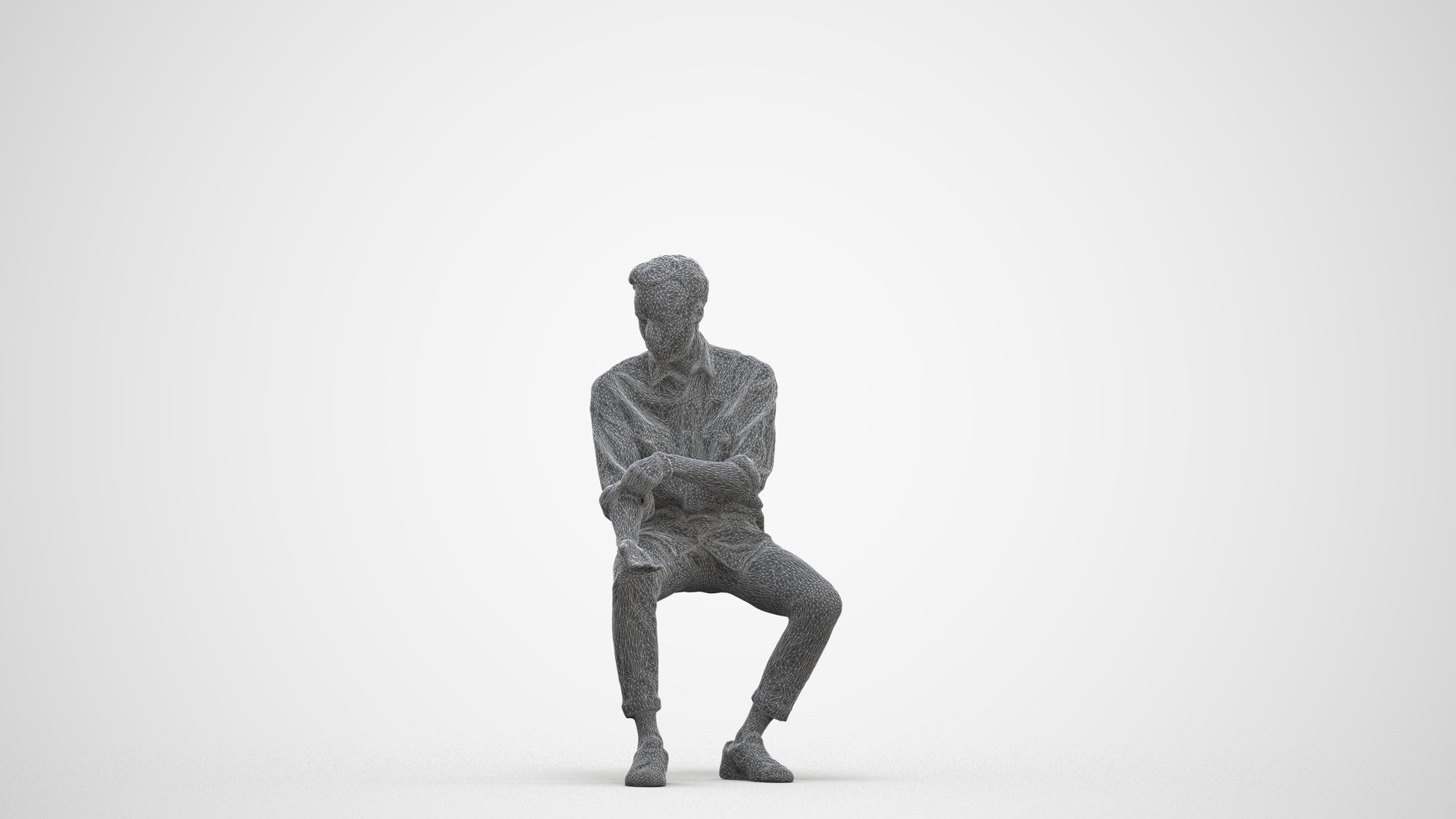realistic 3D people man casual sitting, render-ready for V-Ray and Corona, FBX OBJ, three-quarter front view render