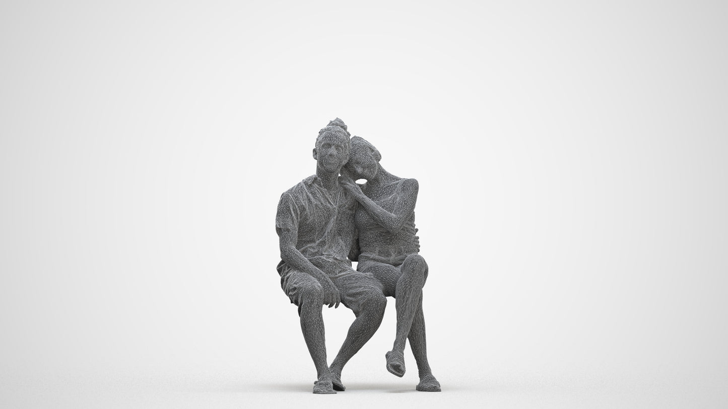 scanned 3D woman sitting, photogrammetry people for Enscape and V-Ray, three-quarter front view render
